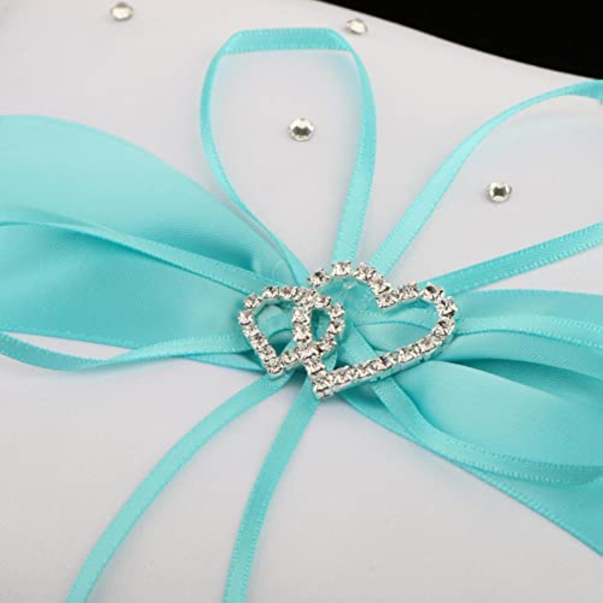 Wedding Ceremony Satin Heart Ring Pillow with Diamond Ribbon
