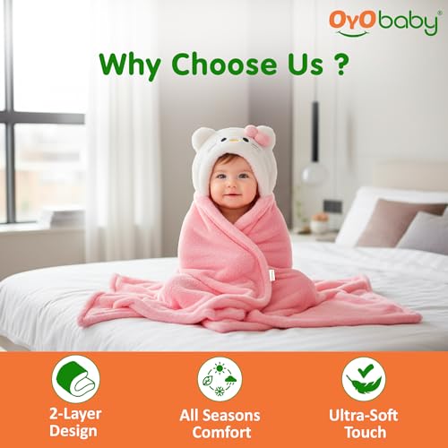 Image of OYO BABY Soft Cotton Baby Blanket Pack - Pink Kitty & Dad Pink, 0-12 Months | Gentle & Breathable Infant Swaddle Wrap, Cozy Newborn Blanket for Sleep, Travel & Nursery, Perfect Baby Shower Gift