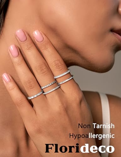 Florideco 14K Gold Filled Thin Stackable Rings for Women,Minimalist Non Tarnish Cubic Zirconia Band Rings,Dainty Trendy Statement Stacking Rings Set Size 6-103