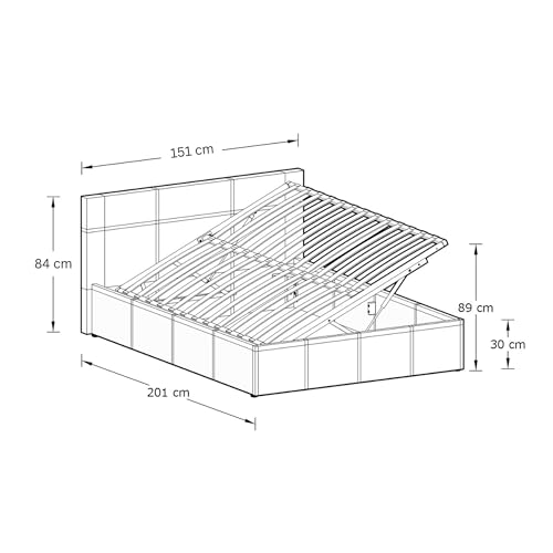 Gfw Leather Classic Upholstered Ottoman Storage Bed With Gas Side Lift & Under Bed Storage, Double, White - 2