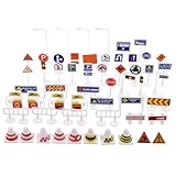 Abaodam 56 Pcs Kids Traffic Road Signs Playset with Traffic Lights, Mini Street Signs and Cones for Safety Education, Toy Roads and Cars Role Play