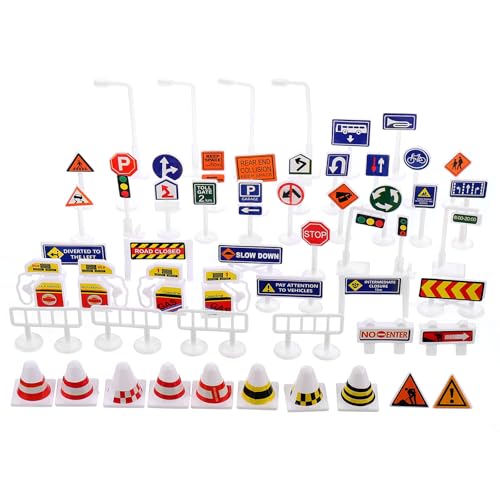Abaodam 56 Pcs Kids Traffic Road Signs Playset with Traffic Lights, Mini Street Signs and Cones for Safety Education, Toy Roads and Cars Role Play