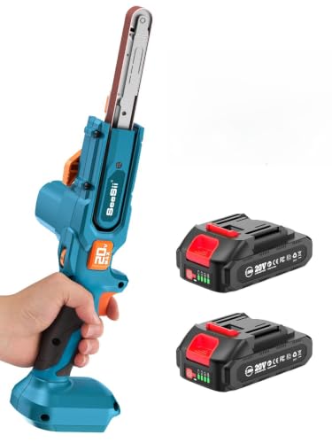 SEESII 1/2'x18' Mini Cordless Belt Sander 6-Speed 1700FT/Min 2×2Ah Battery