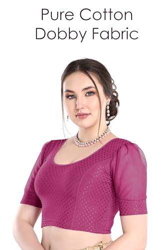 Image of FINESTFIT Stay On Trend Fashion 100% Cotton Readymade Blouses for Women,Round Neckline with Organza Balloon Sleeves.