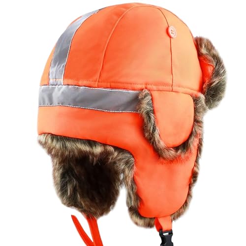 Image of Faux Fur Safety Reflective Aviator Trapper Hat Snow Ski Trooper Winter Cap