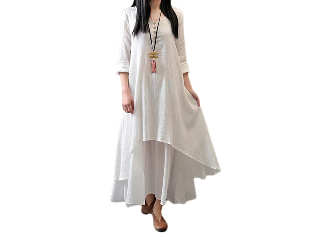 Robe pull décontractée en coton et lin blanc grande taille 5XL Hndudnff