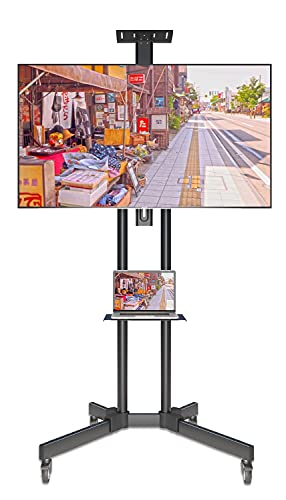 WHESWELL テレビスタンド 移動式 テレビ台 TV スタンド 32-70インチ 耐荷重50kg キャスター付き tvスタンド テレビモニター ハイタイプ リビング用 会議用 事務用 展示用 ブラック 棚板付き 高さ調整可能 壁寄せテレビスタンド AVアクセサリ チルト 日本語説明書付き LCD/LED/PLASMA/OLED対応