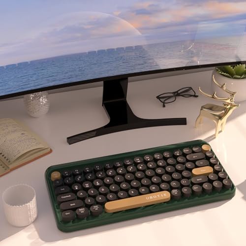 Image of UBOTIE Portable Bluetooth Colorful Computer Keyboards, Wireless Mini Compact Retro Typewriter Flexible 84Keys Design Keyboard (New Dark Green)