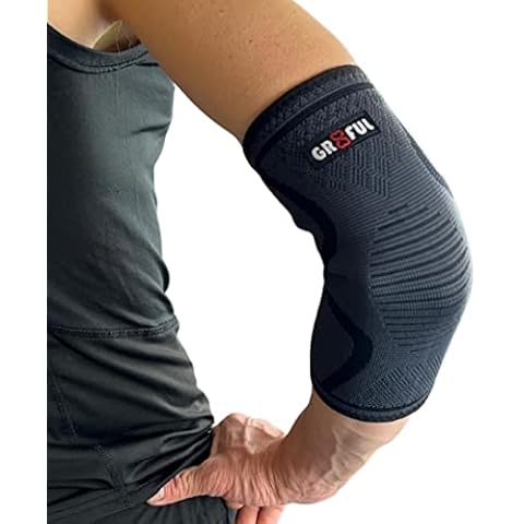 gr8ful® Elbow Support for Men & Women | Compression Tubigrip Sleeve for Arthritis & Joint Pain relief | Elbow Brace, Strap, Wrap for Tendonitis, Golfers & Tennis elbow or Weightlifting | Black (1, M) Cover