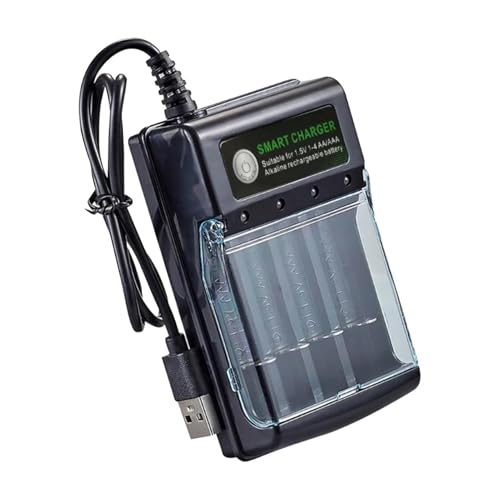 4 Slot Battery Charger, Alkaline Battery Charger for AAA and AA Rechargeable Batteries, USB Interface Design, Output DC 1.5V 500mA