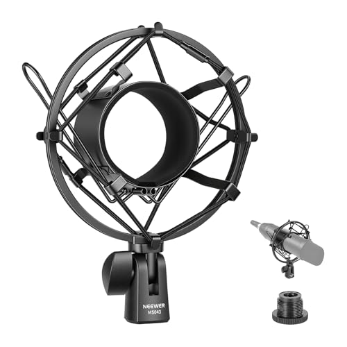 NEEWER Microphone Shock Mount, Mic Holder for Stand & Boom Arm with Elastic Ropes & 3/8' to 5/8' Screw Adapter, Fits Mics of 2.4' to 2.6' (60 to 65mm) Diameter, MS043