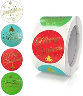 Christmas Stickers Roll 1.5 Inch Merry Xmas Sticker Removable Waterproof Round Happy Holiday Labels for Envelope Seals Gifts Cards Kids 500 PCS