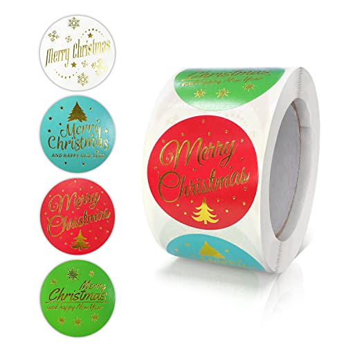 Frohe Weihnachten Aufkleber Rolle 3.8 cm Rund Selbstklebend Weihnachtsaufkleber Etiketten Ablösbar Merry Christmas Sticker für Geschenke Verpackung Deko 500 Stück Cover