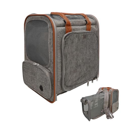 Expandable Pet Backpack - Airline Approved Foldable Cat Carrier with Breathable Mesh & Storage Pockets - Pet Backpack Carrier for Small Cats Dogs Puppies