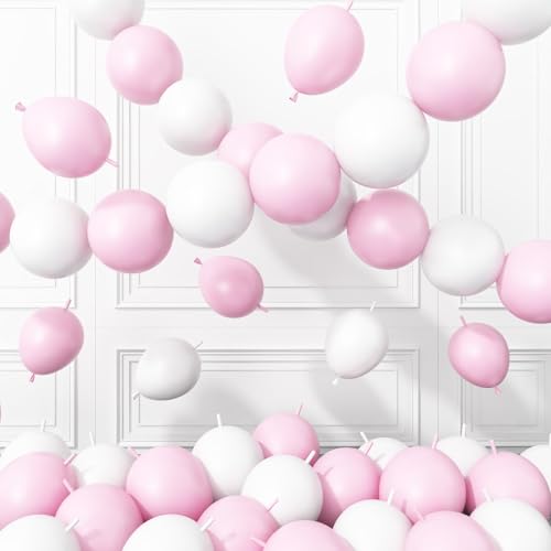 Image of Pink White Link Balloons,60Pcs 6Inch Baby Pink and White Latex Linking Balloons for Birthday Valentine's Day Baby Shower Wedding Anniversary Party Decorations
