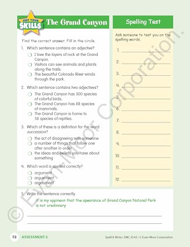 Evan-Moor Skill Sharpeners Spell and Write Workbook, Grade 6, 144 Spelling Words, Test Prep, Synonyms, Antonyms, Grammar, Punctuation, Adjectives, Creative Writing, Vocabulary, Activities, Homeschool - Image 7