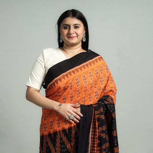 Image of Ikat Women's Pure Cotton Saree Traditional Craftsmanship Double Ikat Weaving Floral Handmade Ethnic Saree without Blouse Piece