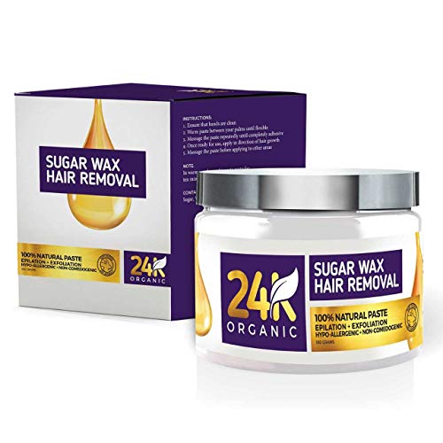 24K Organic Hair Removal Sugar Wax, A Natural Epilator And Exfoliator DIY Waxing Kit.
