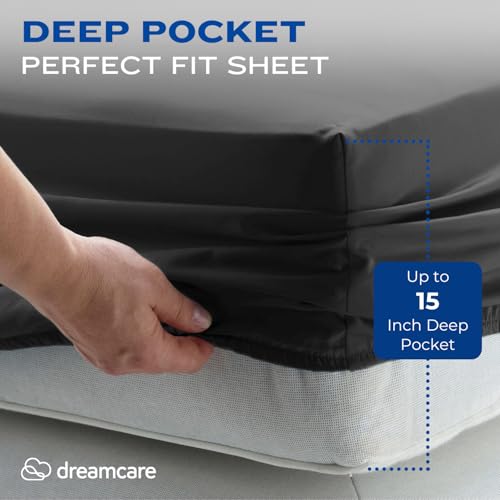 Image of DREAMCARE King Size Sheets Set - 4 pcs Breathable Cooling Sheets - up to 15 inch Deep Pocket King Sheet Set with Side Pockets - Extra Soft 100% Brushed Hypoallergenic Hotel Luxury Bedding - Gray