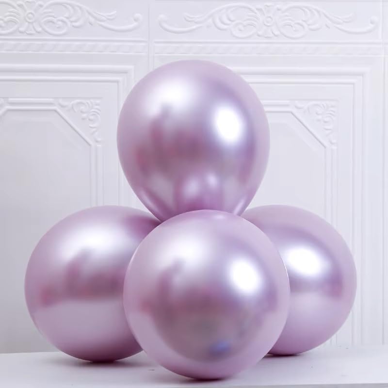 Image of Chrome Balloon for Birthday Decoration Kit Metallic Pink 20 pcs Latex Glossy Finish Party Balloons for Wedding, Anniversary Celebration 10 Inch Helium & Air Supported