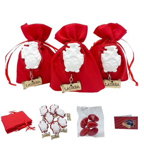 Doni Bomboniere Set Bomboniere Laurea 12 Sacchetti Cotone Rosso Portaconfetti 12 Applicazioni Gufetto Laurea Pergamena Tocco 12 Bustine Confetti 12 Bigliettini Festa Regalo Celebrazione Gadget