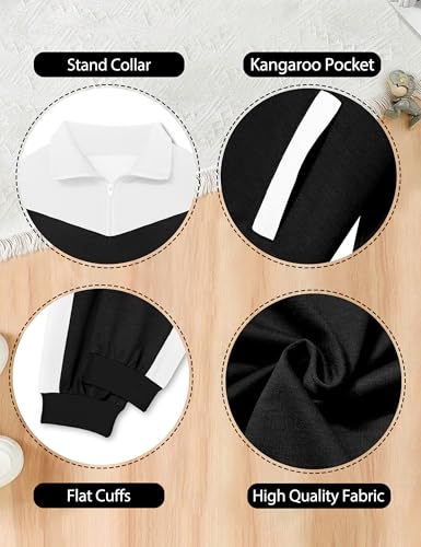 Boys Clothes Solid Color Block Kid Boys' Clothing Sets Stand Collar Half-Zip Sweatsuit 2pcs Outfits with Pocket 6-12y