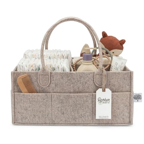 Image of Parker Baby Co. Diaper Caddy - Nursery Storage Bin and Car Organizer for Diapers and Baby Wipes - Oatmeal, Large