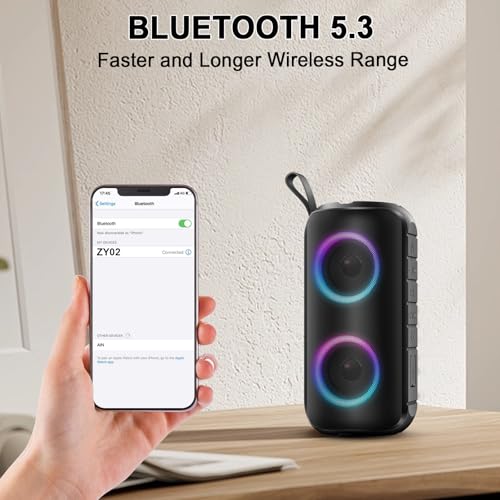 Image of Hupoaf Bluetooth Speaker, Stocking Stuffers Portable Wireless Speaker with 6D Loud Sound, IPX7 Waterproof, HD Call, RGB Lights, 12H Playtime for Home /Party /Outdoor /Beach