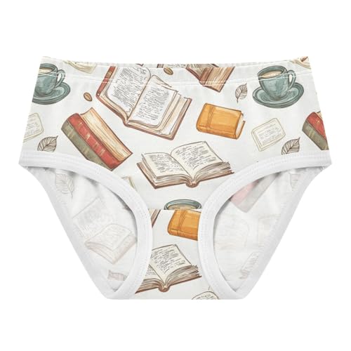 ZZKKO Retro Literary Style Books Girls Underwear Toddler Panties for Girls Comfort Brief Size 2T-8Y