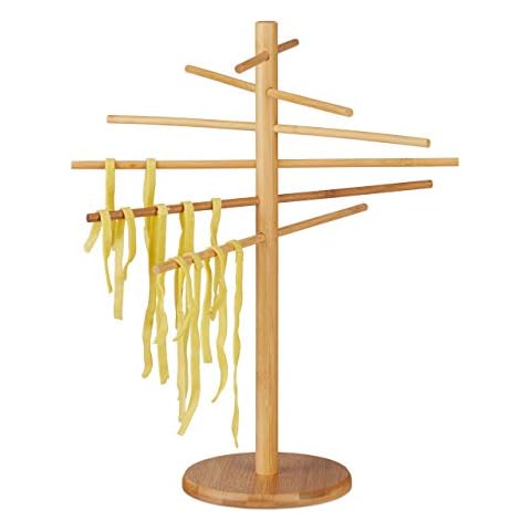 Relaxdays 10022196 Nudeltrockner Bambus, 12 Arme, Nudelständer Faltbar, zum Pasta Trocknen, für Spaghetti, 41cm hoch, Holz, Natur, 41 x 34 x 34 cm Cover
