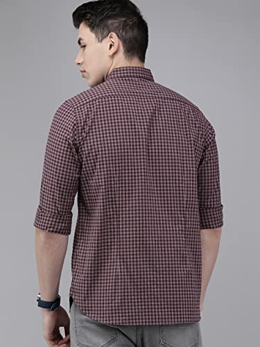 Image of THE BEAR HOUSE Men's Maroon Cotton Slim Fit Button-Down Casual Shirt