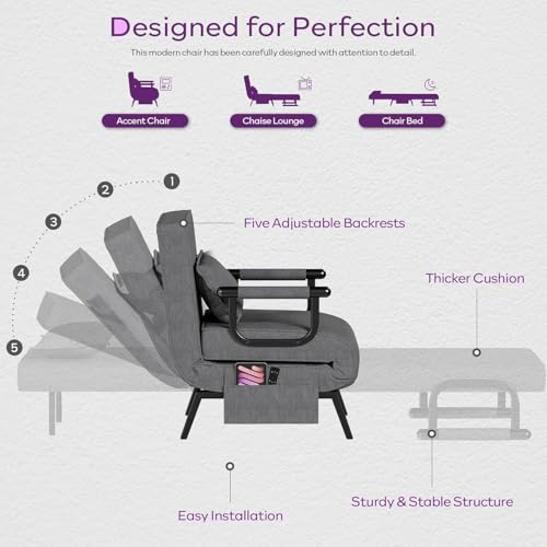 Image of TYBOATLE Sleep Chair Bed Set of 2, Sleeper Chair (Dark Grey)