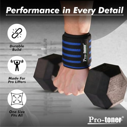 Image of Pro-toner Multipurpose Wrist Support Strap, Adjustable Weightlifting Wrist Wrap for Gym Training (Black Blue)