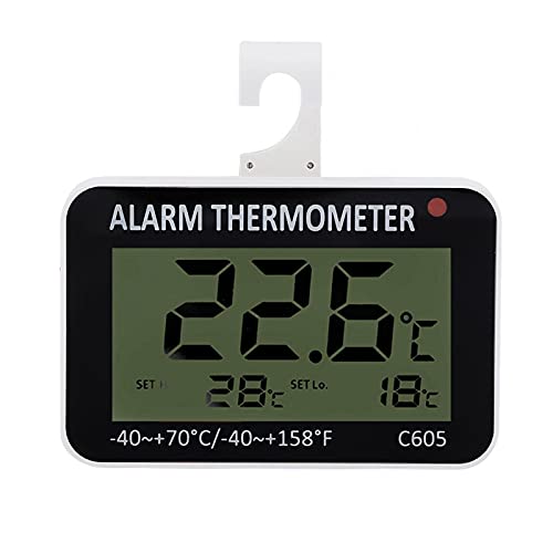 Refrigerator Thermometer, LCD Heat Resistant Fridge Thermometer, Automatic Alarm LED Restaurant Temperature Warning Kitchen for Temperature Displaying