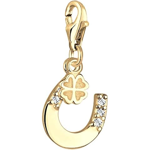 Nenalina Hufeisen Kleeblatt Charm vergoldet aus 925 Sterling Silber für Damen, Glas Kristalle Cover