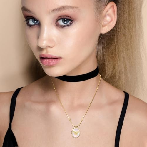 MANBU Gold Locket Necklace for Women Butterfly Cupid Oval-Shaped Locket Pendant Holds Pictures Photos Locket Jewelry Gifts for Loved One3