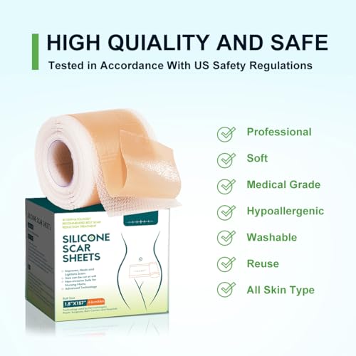 Image of Silicone Scar Sheets(1.8 inch x 157 inchInch- 4M), Scar Tape, Scar Strips, Medical Grade, Scar Remover, C-Section, Surgery, Keloid, Tummy Tuck, Scar Patch.