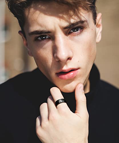 Buleens Rings For Men Aot Anime Boys Shingeki No Kyojin Band Ring Titanium Steel Mens Eren Yeager Boy Stuff Girls Engraved Black Ring Japanese Cosplay Accessories Vintage Chunky Fashion Cool Merch #TOP2