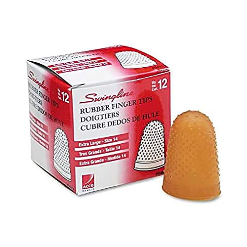 Rubber Finger Tips, Finger Cots, Extra Large - Size 14, Amber, Finger Protector For Use with Staples & Staplers, Home Office Desktop Accessories, 12 Pack