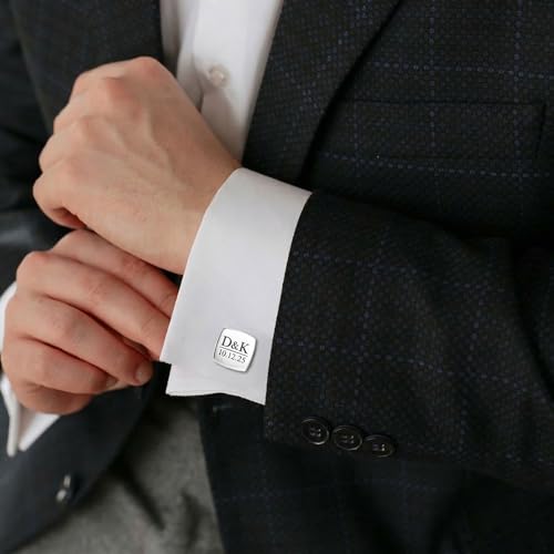 Image of TRUESILVER ACPL 925 Sterling Silver Personalized Customized Engraved Initial or Name Designer Cufflinks for Men, Boys, Fathers and Grand Father