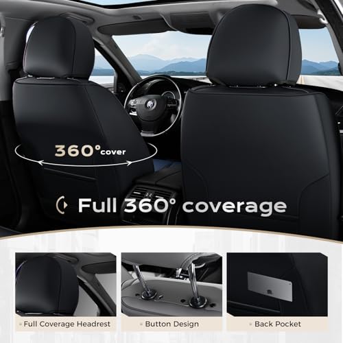 Image of Coverado Car Seat Covers Front, Seat Covers for Cars, Waterproof 2-Pack Car Seat Cushions, Leather Carseat Seat Protectors, Universal Seat Covers Fit for Most Sedans SUV Pick-up Trucks(Black&Blue)
