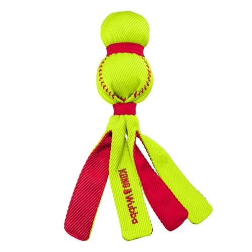 KONG Wubba Sport Dog Toy – Reinforced Tug & Toss Toy with Squeaker and Floppy Tails for Fetch & Interactive Play (Softball, Small)