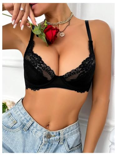 Image of RoseSeek Women's Sheer Lace Underwire Bras Backless Push Up Bra Lingerie