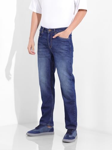 Image of The Indian Garage Co Men Slim Straight Fit Solid Mid-Rise Stretchable Jeans