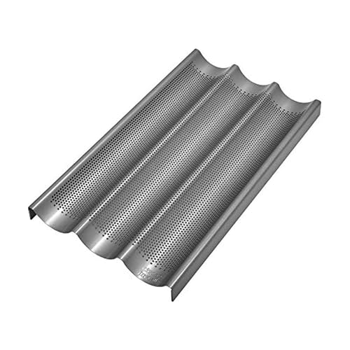Chicago Metallic Commercial II Non-Stick Perforated Baguette Pan. Creates a crisp, golden-brown crust, 16 L x 9 W x 1.5 H
