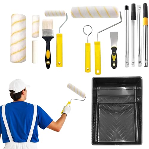 Kit De Rodillos Para Pintura | Kit De Pintura Para Casas Con Accesorios | Brocha Ergonómica Con Extensible Y Cubeta Antigoteo Para Suelos De Concreto, Muebles Y Zócalos