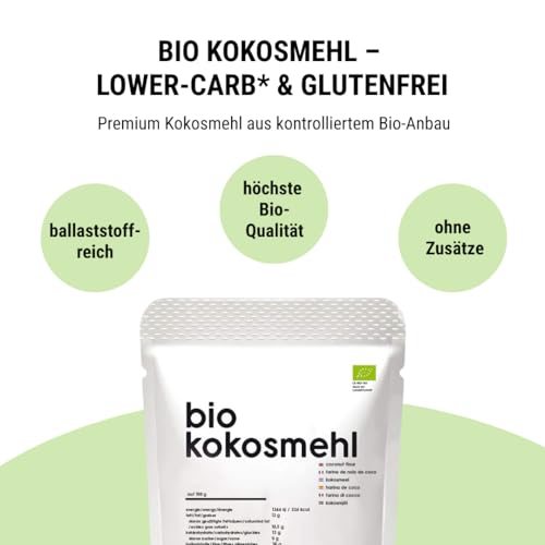 Foto von BIO PREMIUM KOKOSMEHL - lower-Carb, glutenfrei, vegan, entölt, proteinreich, ballaststoffreich, Paleo Superfood, nachhaltig und fair angebaut, 1000g