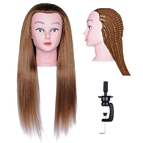 QNQZ Mannequin Head with Real Hair, African American Mannequin Head, Cosmetology Mannequin Head Hair Styling Training Head Salon Students Beauty Schools Mannequin Head and Free Clamp Holder