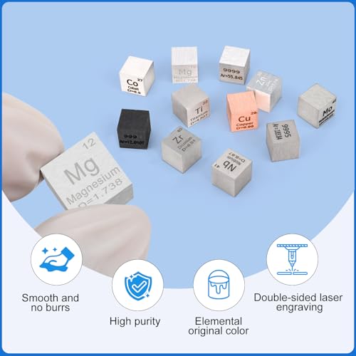 Image of 0.39 inch Magnesium Metal Element Cube 10MM Density Cubes 99.99% High Purity, Periodic Table of Elements Collection for Element Collections Hobbies, Pure Magnesium Cube(Mg 0.39 Inch)