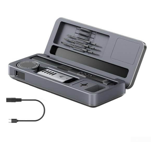 wenyouya Estación de soldadura portátil de 100 W, aleación de aluminio HS-02 con carga tipo C, control de temperatura y modo de suspensión, kit completo de reparación móvil (HS-02B alto)
